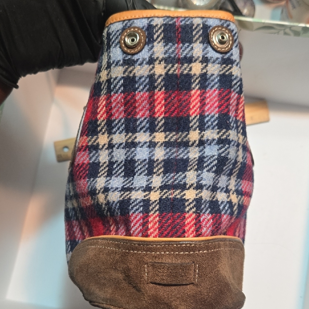 Coach Plaid Tote with Red and Brown Leather - Picture 7 of 16